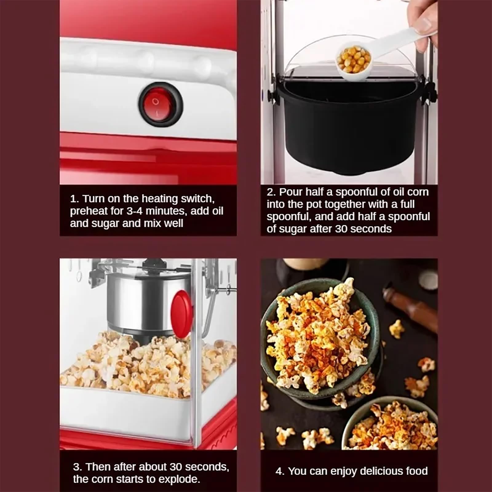 Máquina Comercial De Palomitas De Maíz, Máquina Para Hacer Palomitas De Maíz Con Cucharas, 2 Formas De Palomitas De Maíz Opcionales Y Acabado En 3-5 Minutos, Alta Tasa De Estallido, Para Cenar
