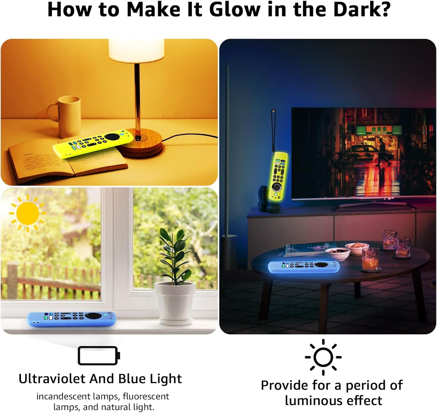 OneBom (2Pcs) Silicone Remote Cover Glow in The Dark for Firetv 4K Max (2nd)/Insignia/Pioneer/Omni (QLED) Series with Lanyard, Lightweight Anti-Slip Shockproof(Glow Blue&Glow Yellow)