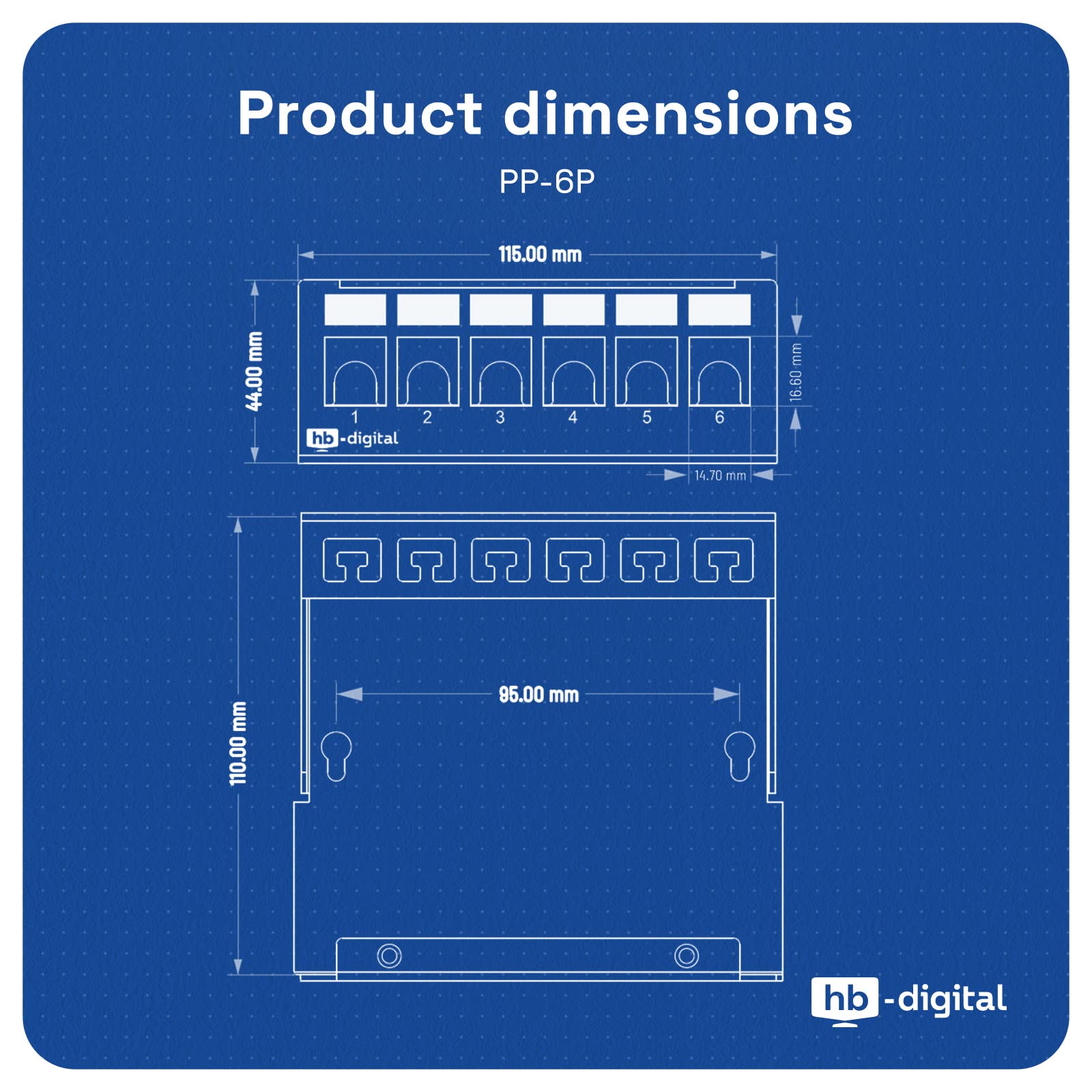 HB-DIGITAL Panel de conexiones de 6 puertos, 1 U, 6 módulos de conector Keystone RJ45, certificado GHMT, blindado STP 40 Gbps, compatible con cable de red LAN, color negro