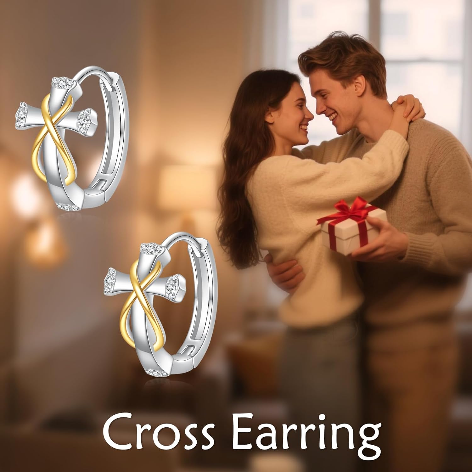 VONALA Cross Hoop Earrings S925 Sterling Silver Tiny Cubic Zirconia Hypoallergenic Cartilage Cross Earrings Jewelry Gifts for Women - Image 6