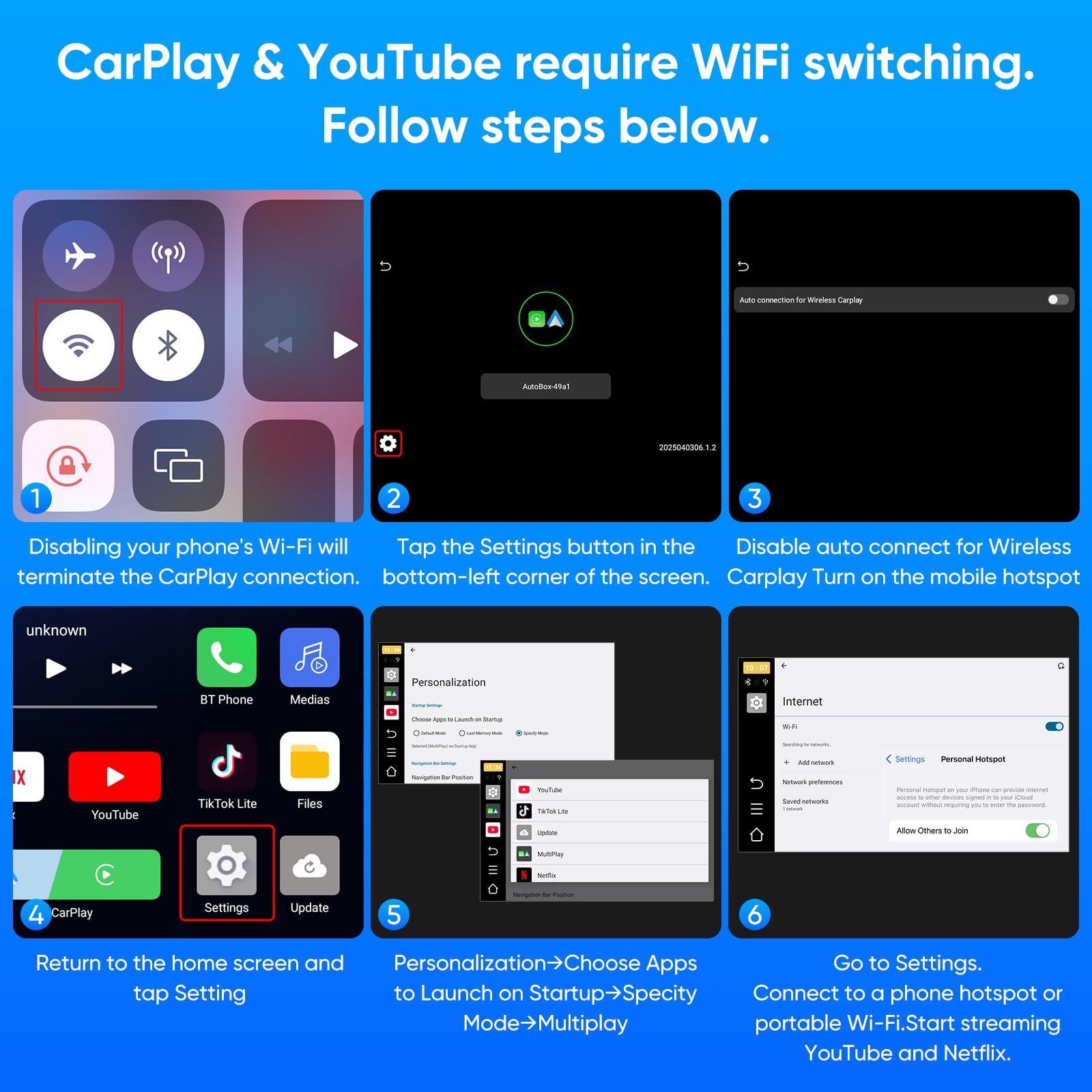 MYPIN Adaptateur CarPlay sans Fil 3-en-1, Convertisseur Le Filaire en sans Fil | Plug and Play | USB Type-C et Type A | pour iPhone et Android (Noir) | Prise en charge Netflix/YouTube et fente pour carte TF, Plug & Play, compatible avec USB Type-C/A, pour