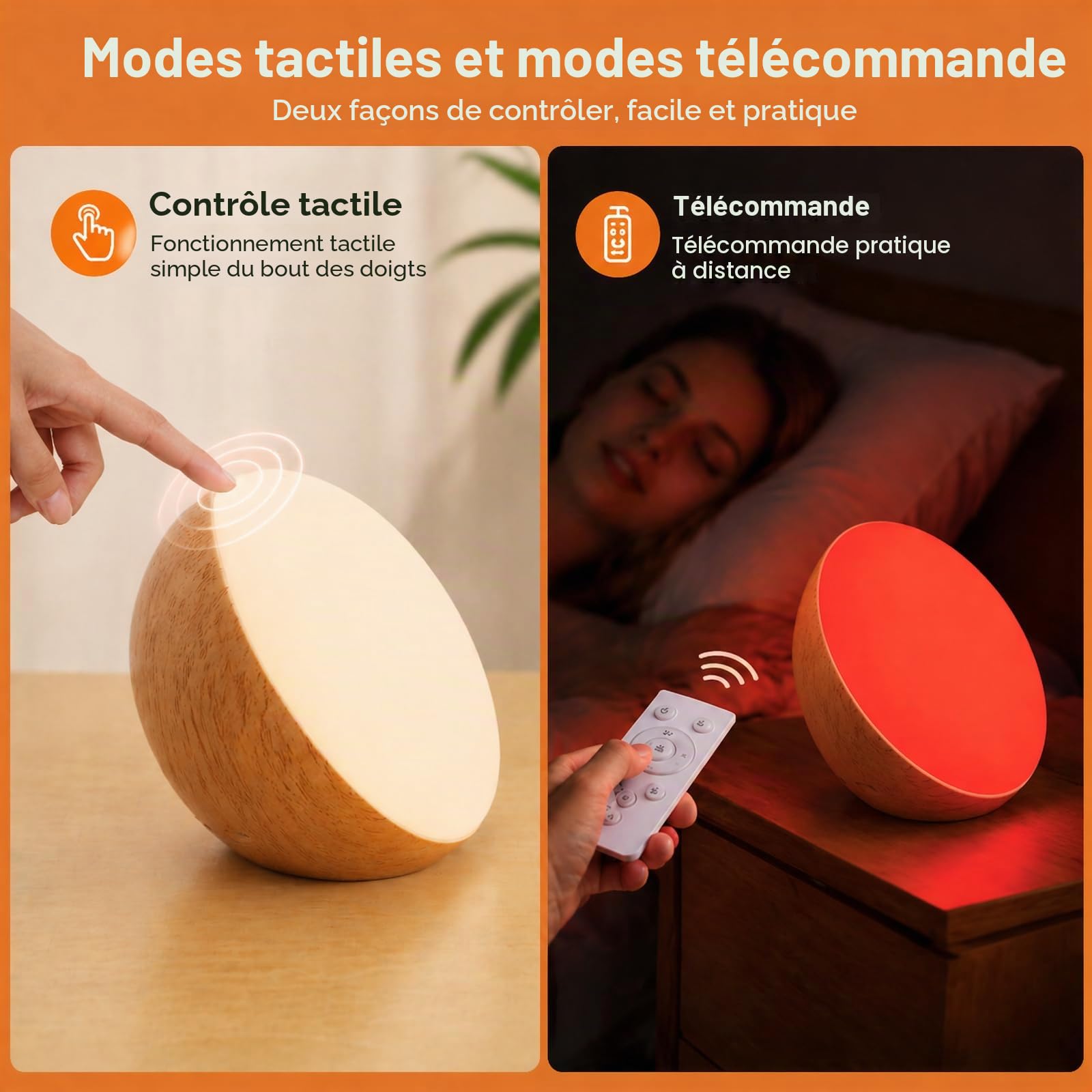 Veilleuse à lumière rouge 625 nm avec 3 modes de couleur rouge (625 nm) / ambre (1600 K) / blanc (4000 K) – Minuteur tactile et télécommande pour chambre à coucher ou suspension – Longue durée