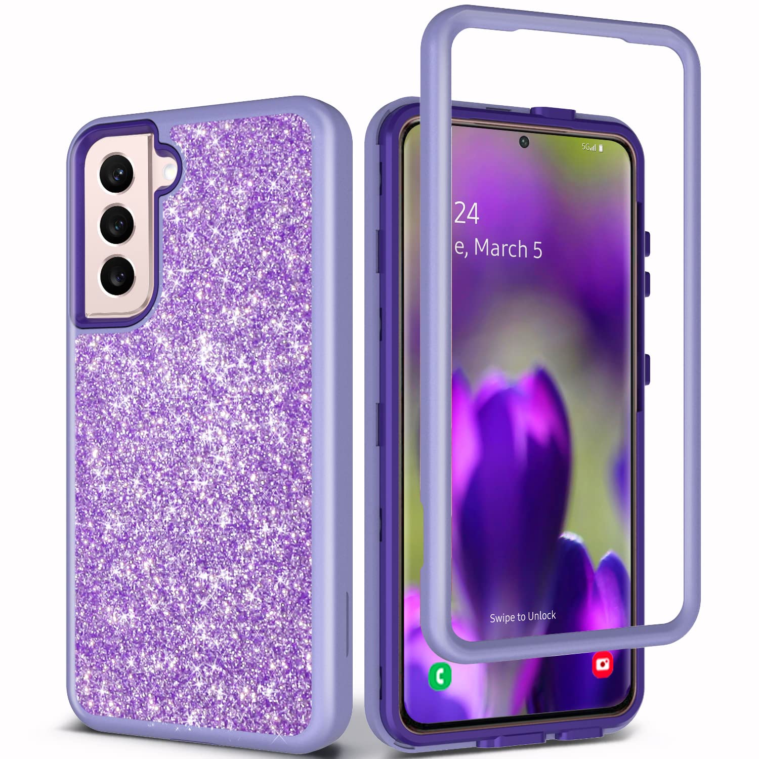 Coolwee Full Protective Case for Galaxy S22 5G Heavy Duty Hybrid 3 in 1 Rugged Shockproof Women Girls for Samsung Galaxy S22 6.1 inch Light Purple