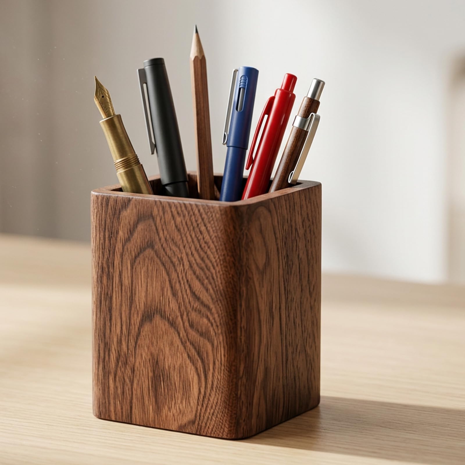 Wooden Pen Holder, Wooden Desk Organiser, Pen Holder for Stationery Storage