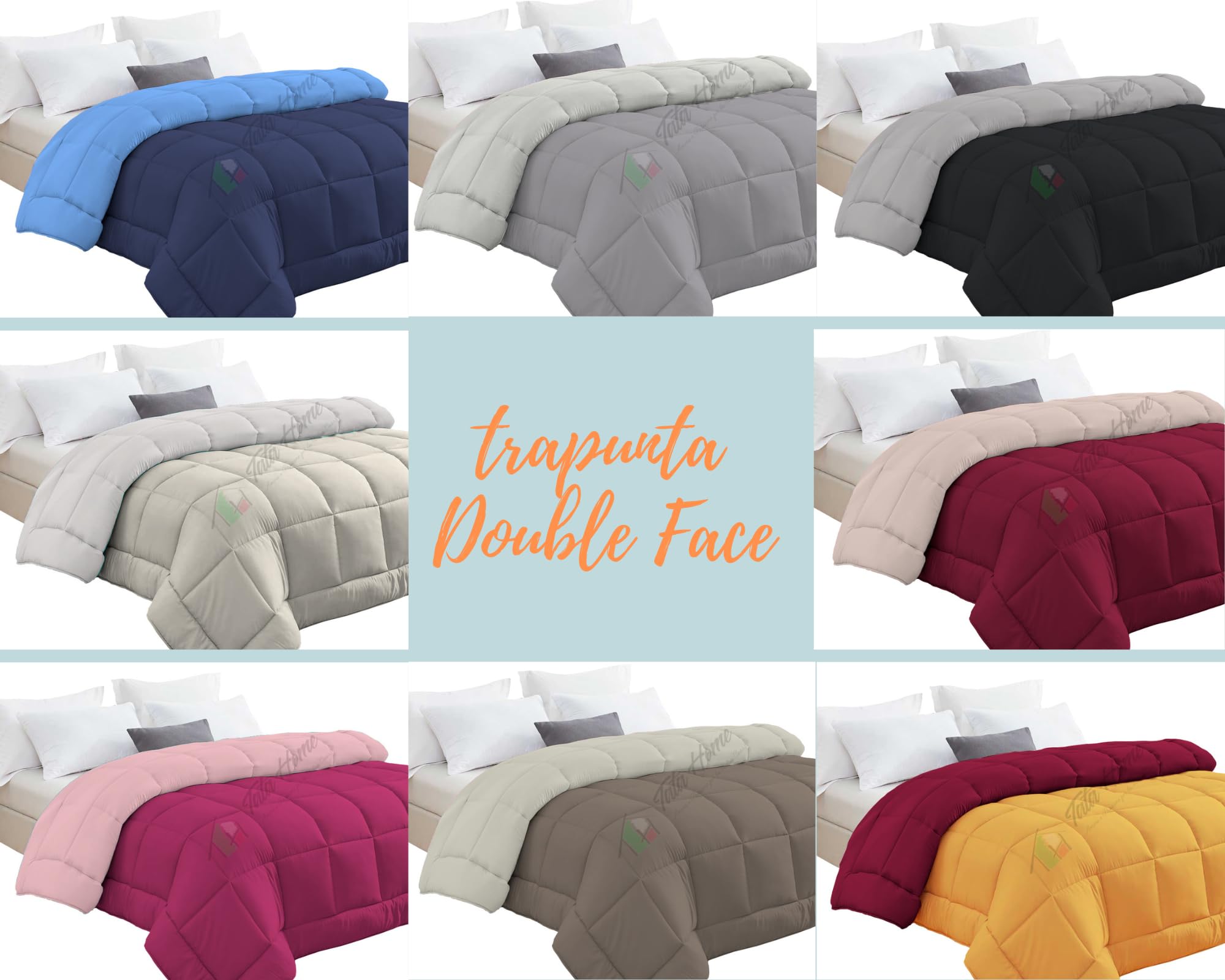 Tata Home Trapunta Invernale Tinta Unita Double Face Piazza Mezza Imbottita 350 gr/mq Piumone Caldo Letto Piazza e Mezza 220x260 cm Bicolore Rosa Fucsia Mod. J