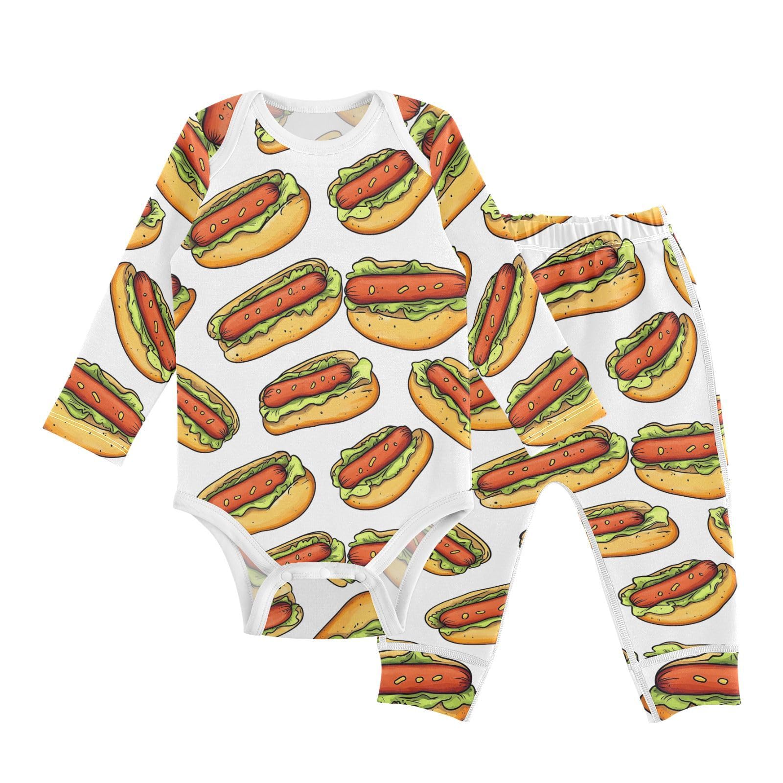 vvfelixl Baby Bodysuits Pants Sets Delicious Hot Dogs Baby Bodysuit Long Sleeve Baby Clothes for Boys Girls 12-18M