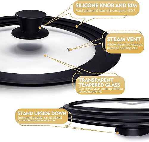 Miniatura 3 de Paquete de 2 tapas universales tapas de silicona para ollas y sartenes, se adapta a utensilios de cocina de 7.5, 8.5, 9.5 y 10, 11 y 12 pulgadas de