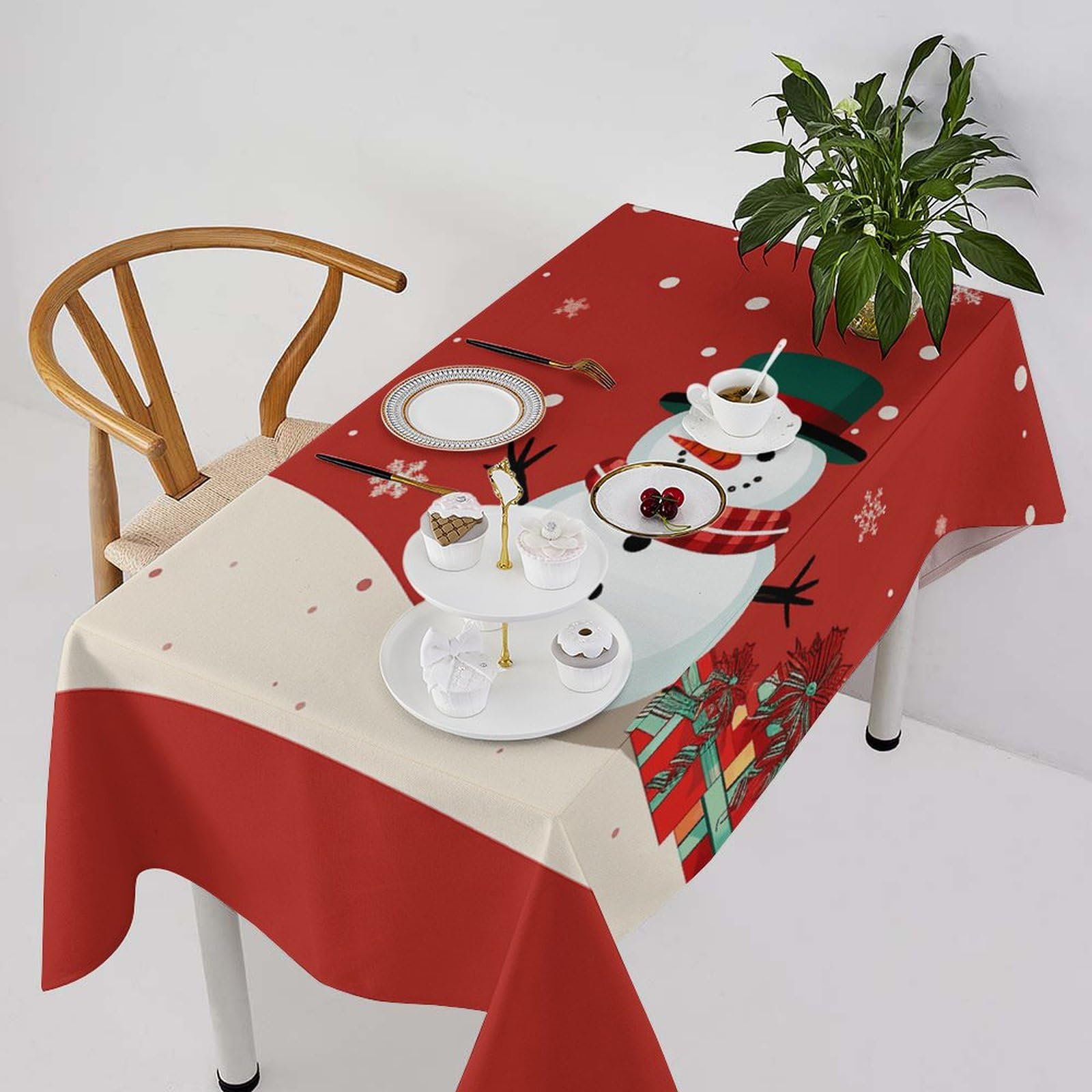 Nappe rectangulaire motif bonhomme de neige en tissu imprimé haute densité
