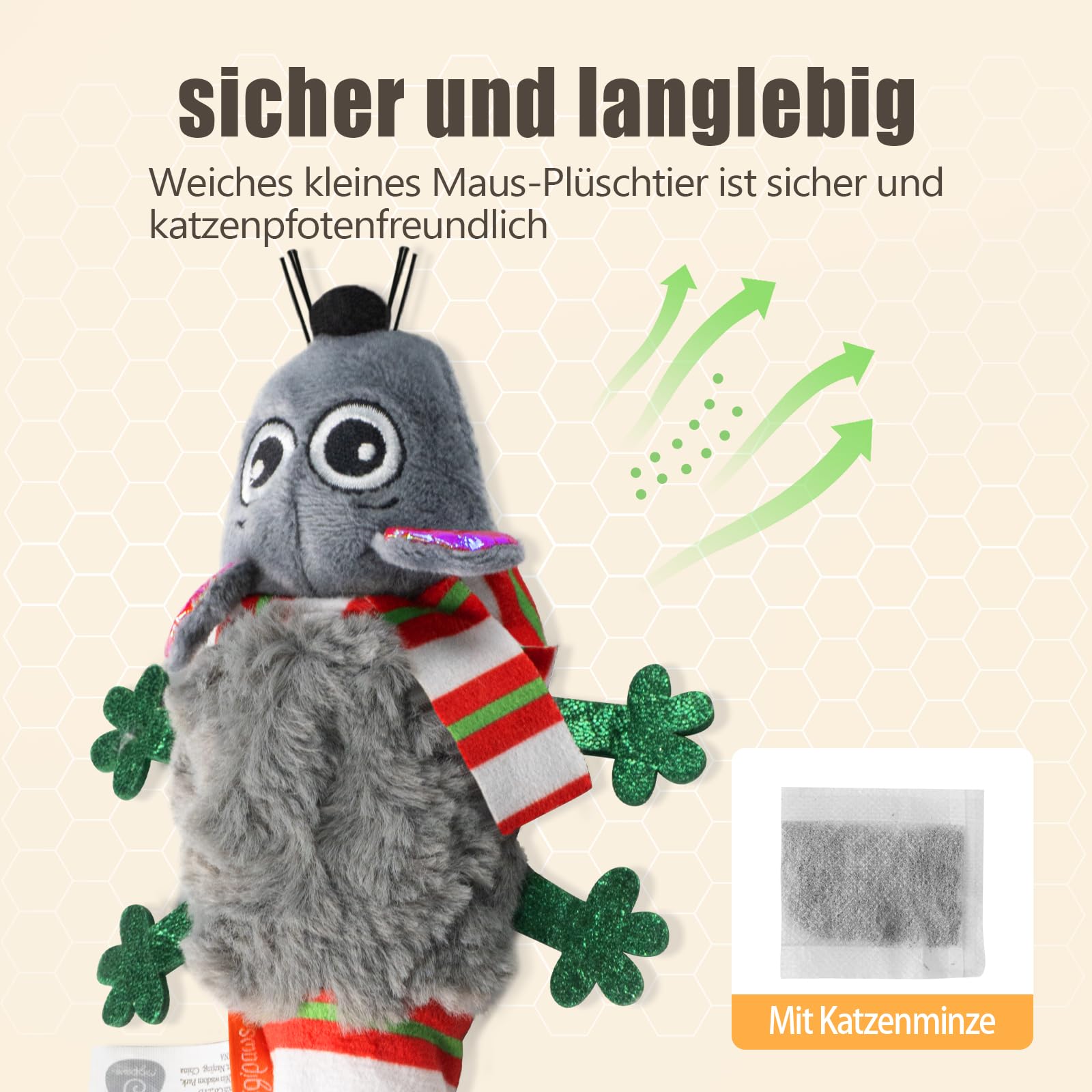 Migipaws Katzenspielzeug,elektrisch Maus-Spielzeug,berührungsaktiviertes Spielzeug mit wedelndem Schwanz und Katzenminze, wiederaufladbar