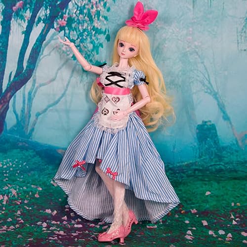 Miniatura 6 de Proudoll Muñeca BJD de 1/4 de 18 pulgadas, 18 pulgadas, articulada con bola, 18 figuras de acción, vestido de muñeca de princesa Alice + peluca +