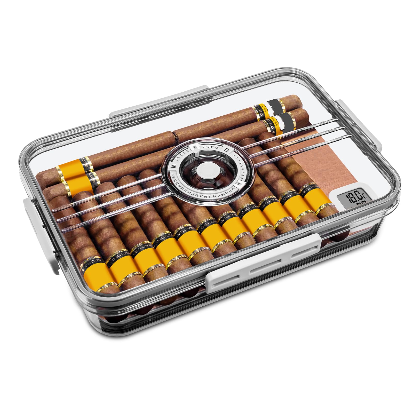 CIGARLOONG Zigarren-Humidor, eingebautes Regal aus Zedernholz mit Hygrometer und Luftbefeuchter, transparente Aufbewahrungsbox aus Acryl für Zigarren (S (für 20–30 Zigarren))