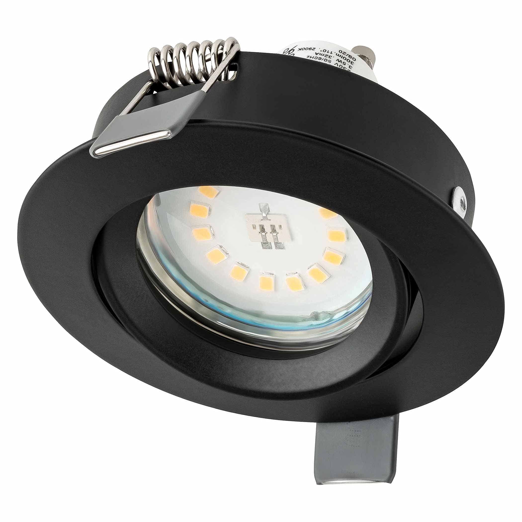 SEBSON Gehäuse für Einbaustrahler mit GU10 Fassung, Einbaurahmen, 12er Set | Geeignet für LED & Halogen Lampen 230V, Alu schwarz, schwenkbar, Lochdurchmesser 73-77mm Abdeckung Ø84mm für Deckenspots