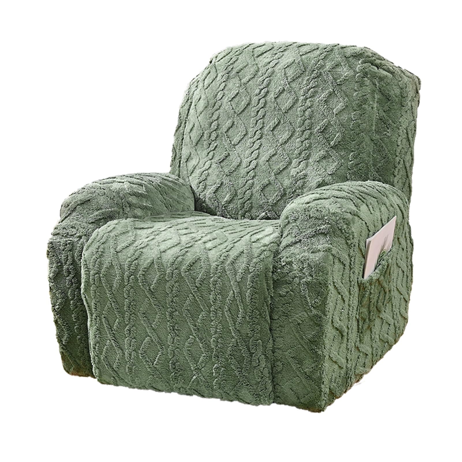 HOMDECR Electric Chair 1/2/3 Seater Recliner Cover with Pockets, Jacquard Plush Stretch Recliner Cover for Armchair, Sofa Cover, Living Room Protective Cover (Green,3-seater)