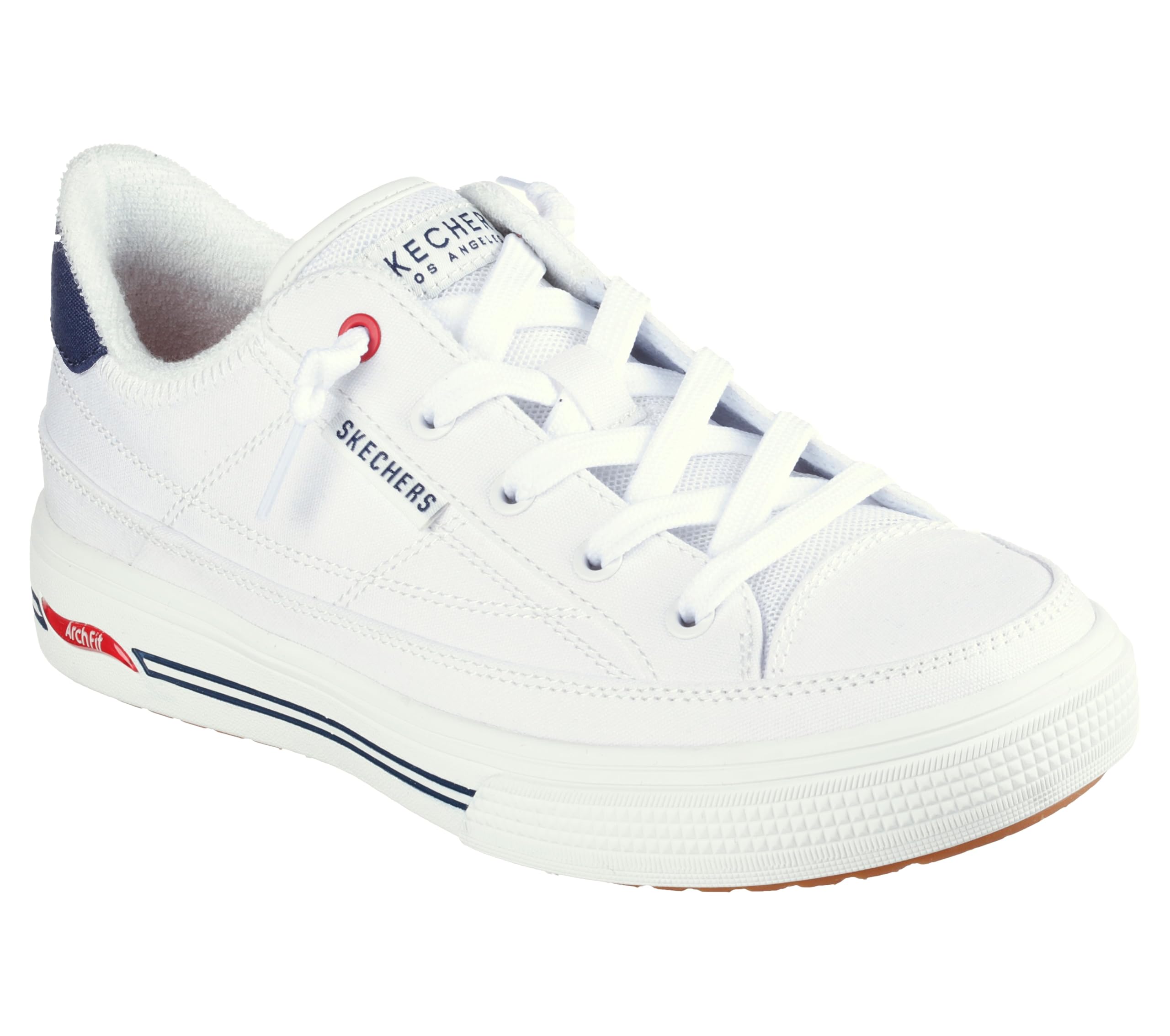 Skechers Arcade Arch Fit-Arcata Damen-Sneaker, Weiß/Marineblau/Rot, 6 Wide