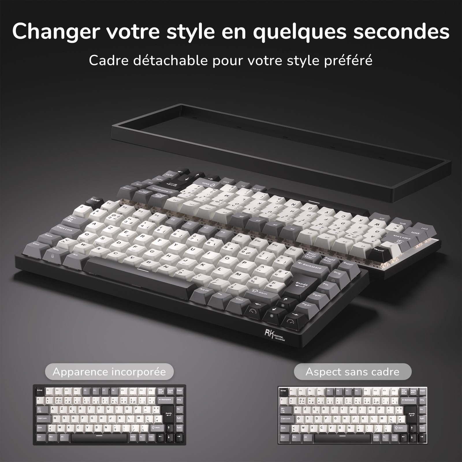 RK ROYAL KLUDGE RK84FR Clavier mécanique, 75% RGB, Hot-Swap, AZERTY