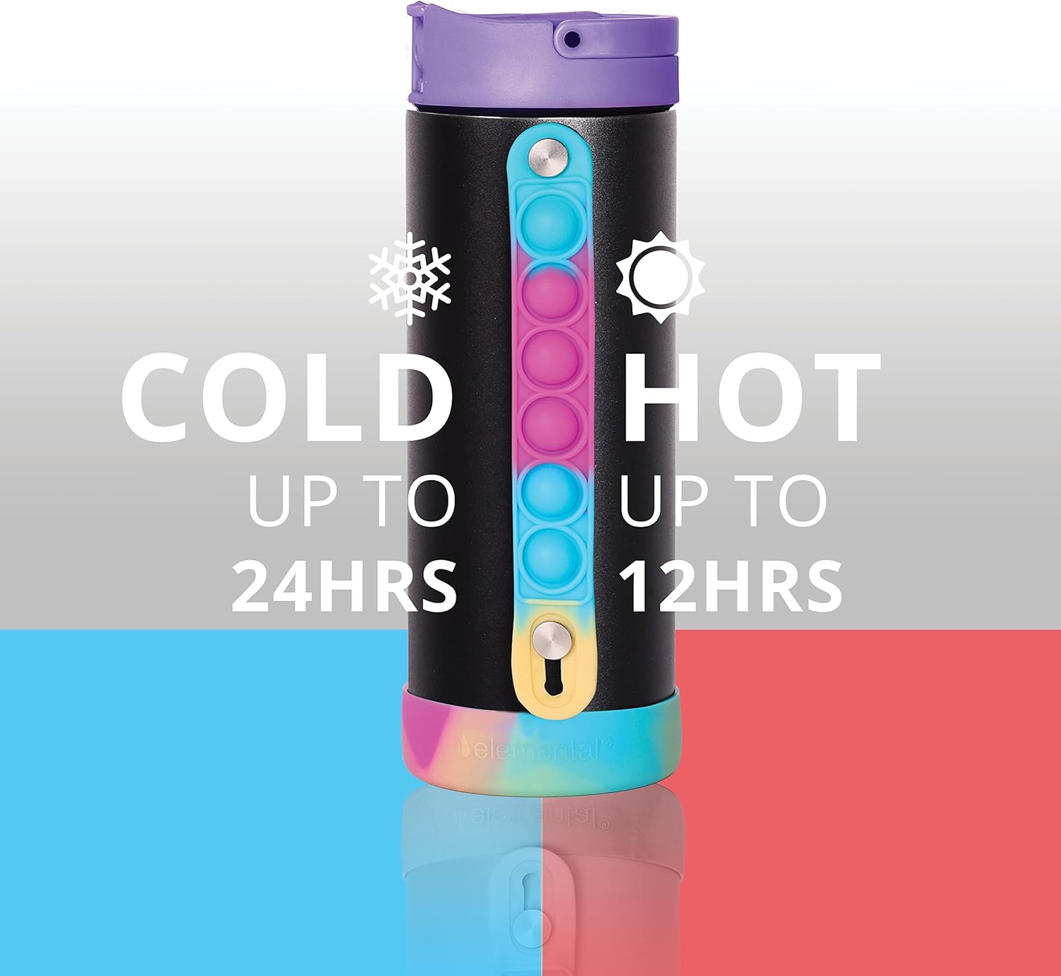 Elemental Iconic Kids Water Bottle for School - 100% Leak-Proof Insulated Water Bottles with Straw Lid & Pop-It Handle for Boys & Girls - Triple-Wall Insulated & BPA-Free, 14oz – Black Tie Dye - Image 7