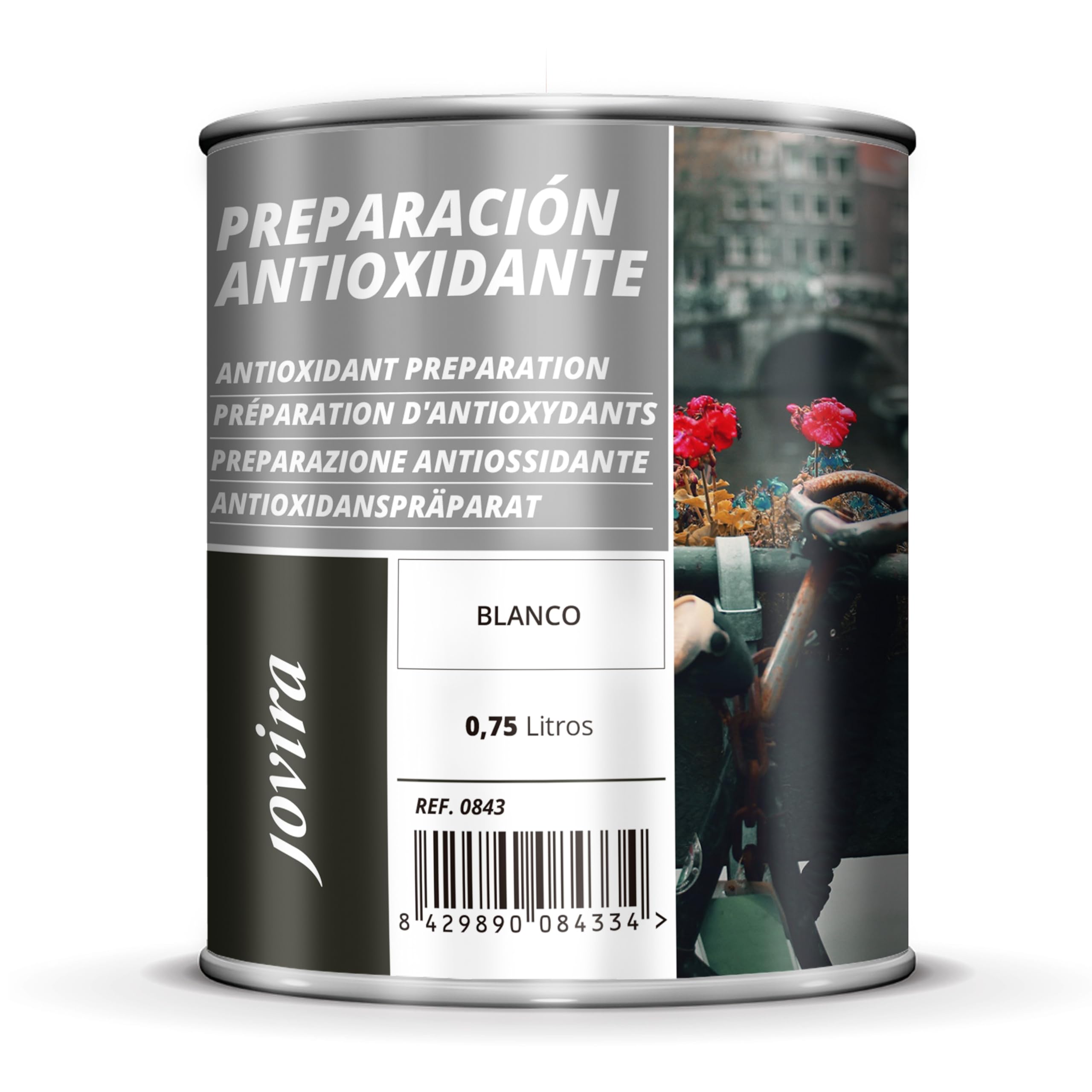JOVIRA PINTURAS Preparación Antioxidante Metal | 750 ml | Pintura tratamiento superficies de metal anti oxido. Imprimación uso general, Protección total. Anti oxidante. (750 Mililitros, Blanco) D-12
