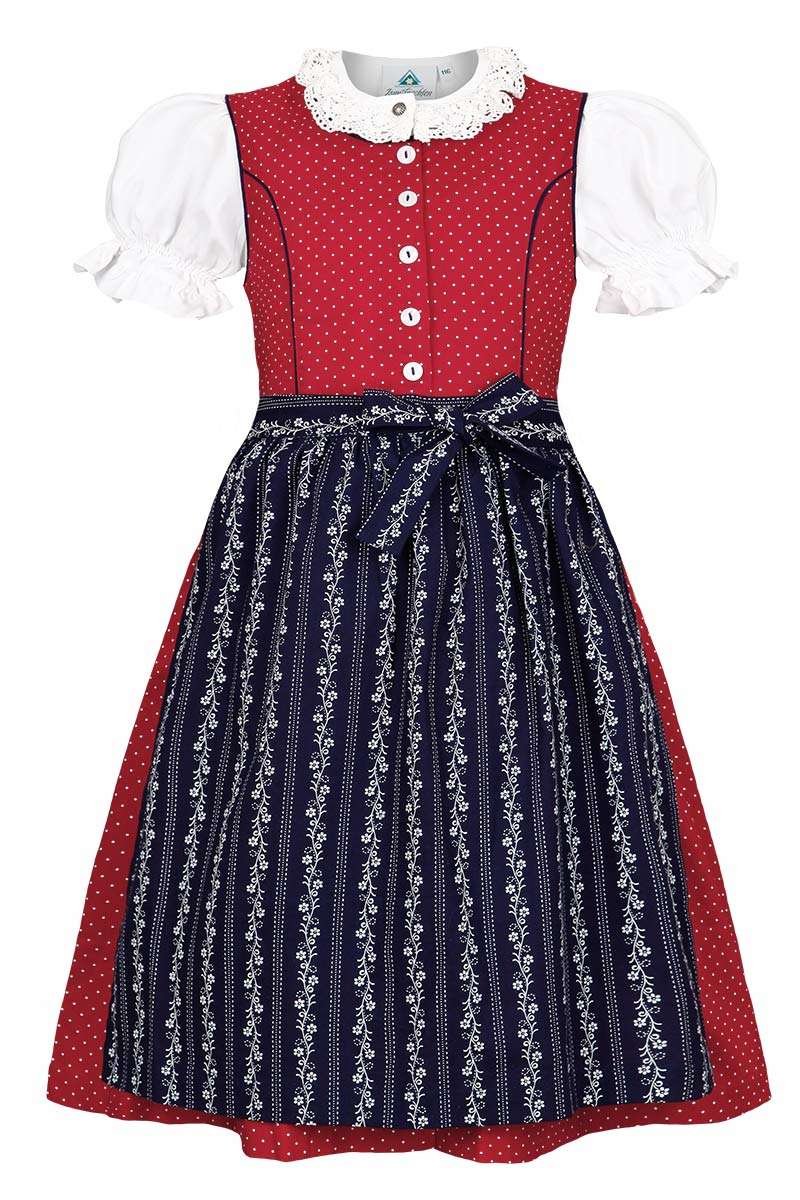 Isar-TrachtenGirls' Dirndl with Blouse Red, Red, 80