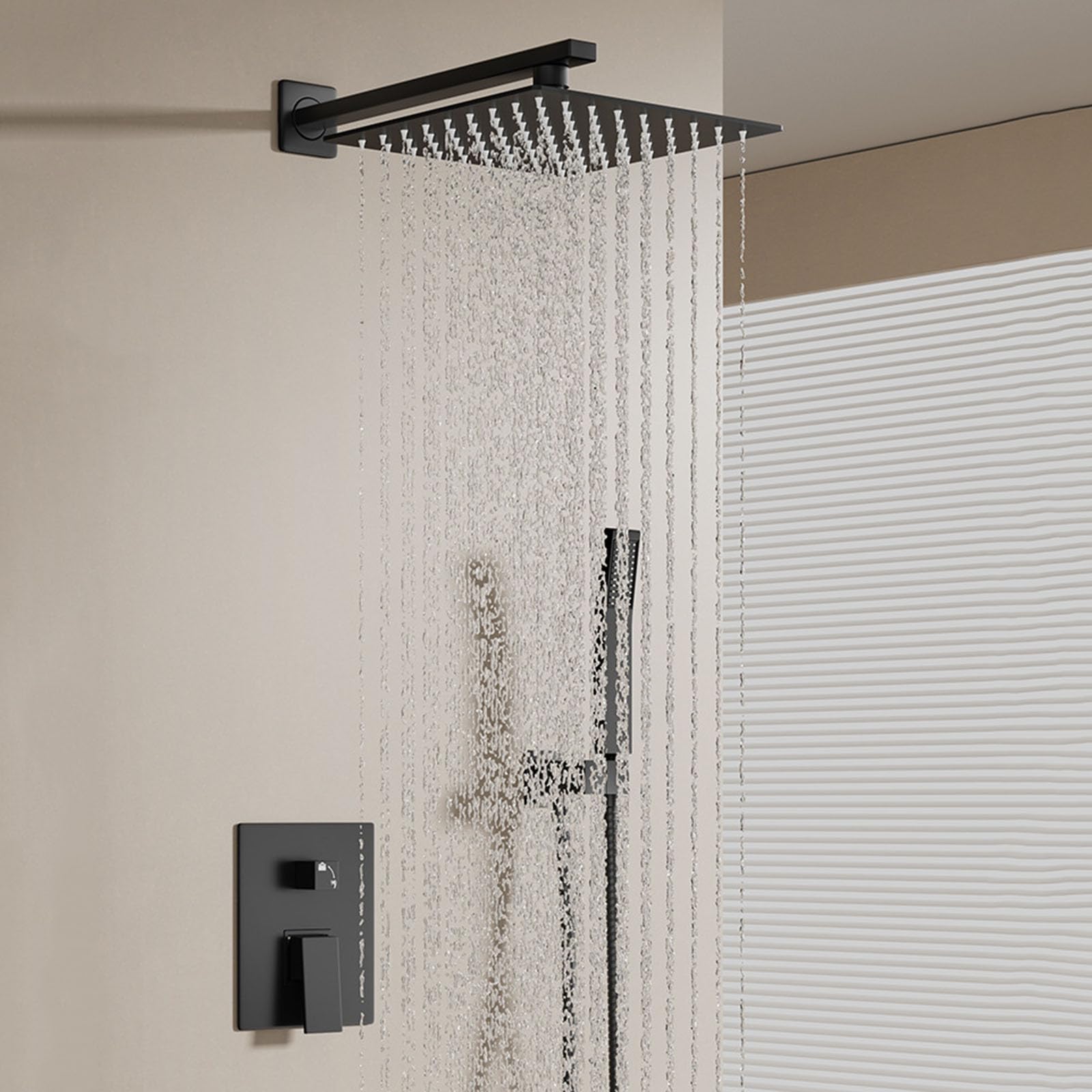 Sistema de Ducha Empotrado con Rociador de Ducha Cuadrado 25 x 25 cm sin Grifo Negro