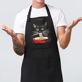 MICPTUB Funny Western Cat Baking Adjustable Aprons with Pockets, Gifts for Bakers Women, Cat Lover Mom Dad Gifts