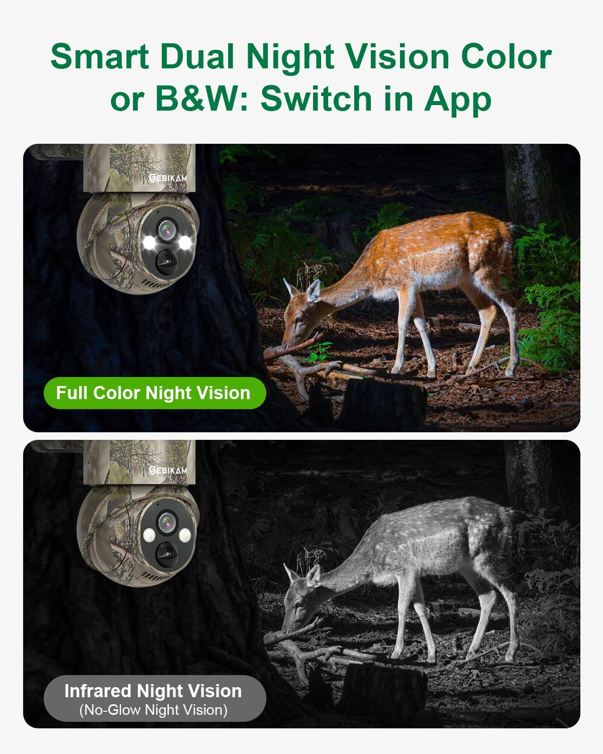 4G LTE Cellular Trail Camera, 360° PTZ Live View Camouflage No WiFi Security Game Camera, Built-in SIM Card, Solar Powered, 2K Color Night Vision, Motion Activated, Off-Grid Remote Monitoring