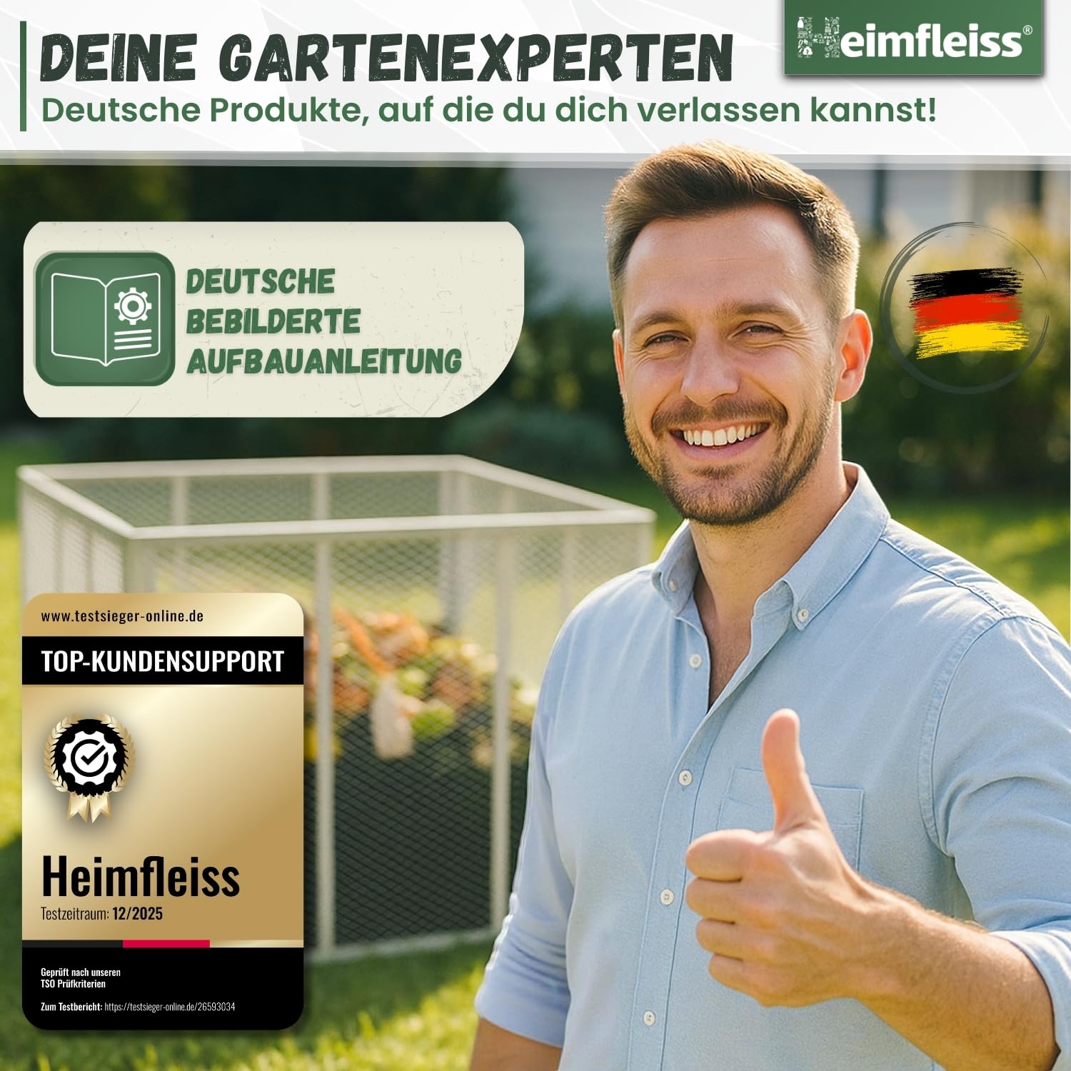 Heimfleiss® Komposter Garten 100x100x75 cm | 750L Metallkomposter verzinkt & pulverbeschichtet | Metall Kompostbehälter für Rasenschnitt & Biomüll | Gartenkomposter mit Stecksystem | Kompost Behälter