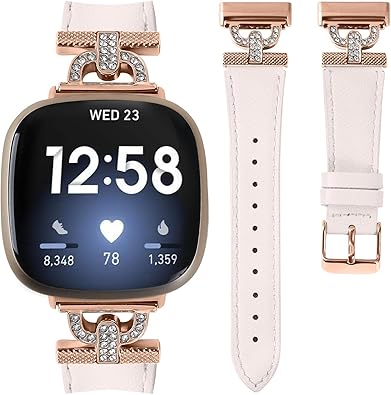 Luxe Leather Bands Compatible With Fitbit Versa 4/Versa 3/Sense 2/Sense Bands For Women D-shaped Bling Metal Buckle Replacement Straps.
