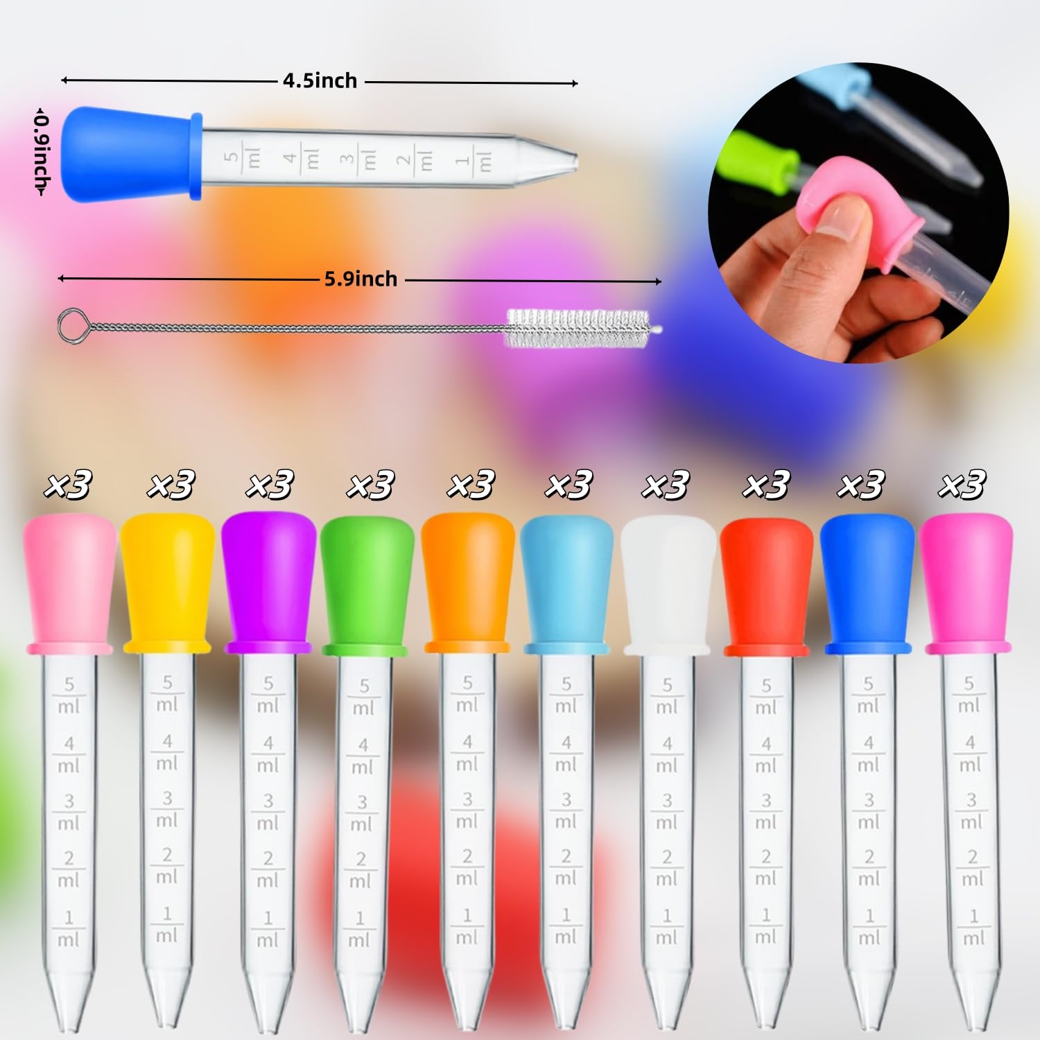 Goteros líquidos con pipetas de silicona, paquete de 30 cuentagotas de medicina de 5 ml con cepillo de limpieza, cuentagotas de plástico pequeño para medicina infantil, molde de caramelos, oso de
