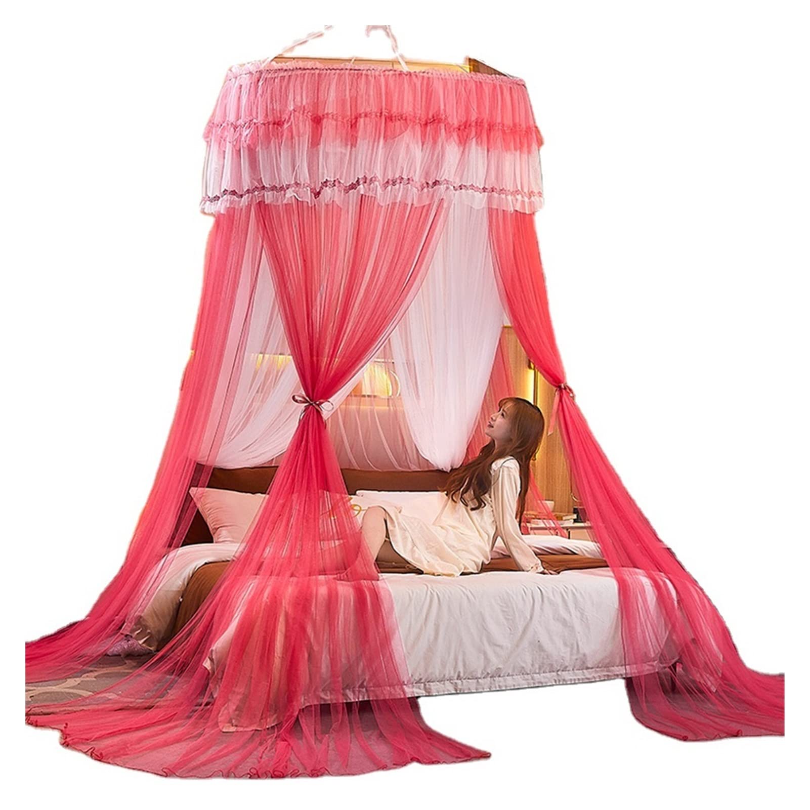 DXTFDHB Bed Canopy Bed Tent Lace Sheer Mesh Princess Dome Mosquito Net Decoration Hanging Bed Curtains for Double Bed