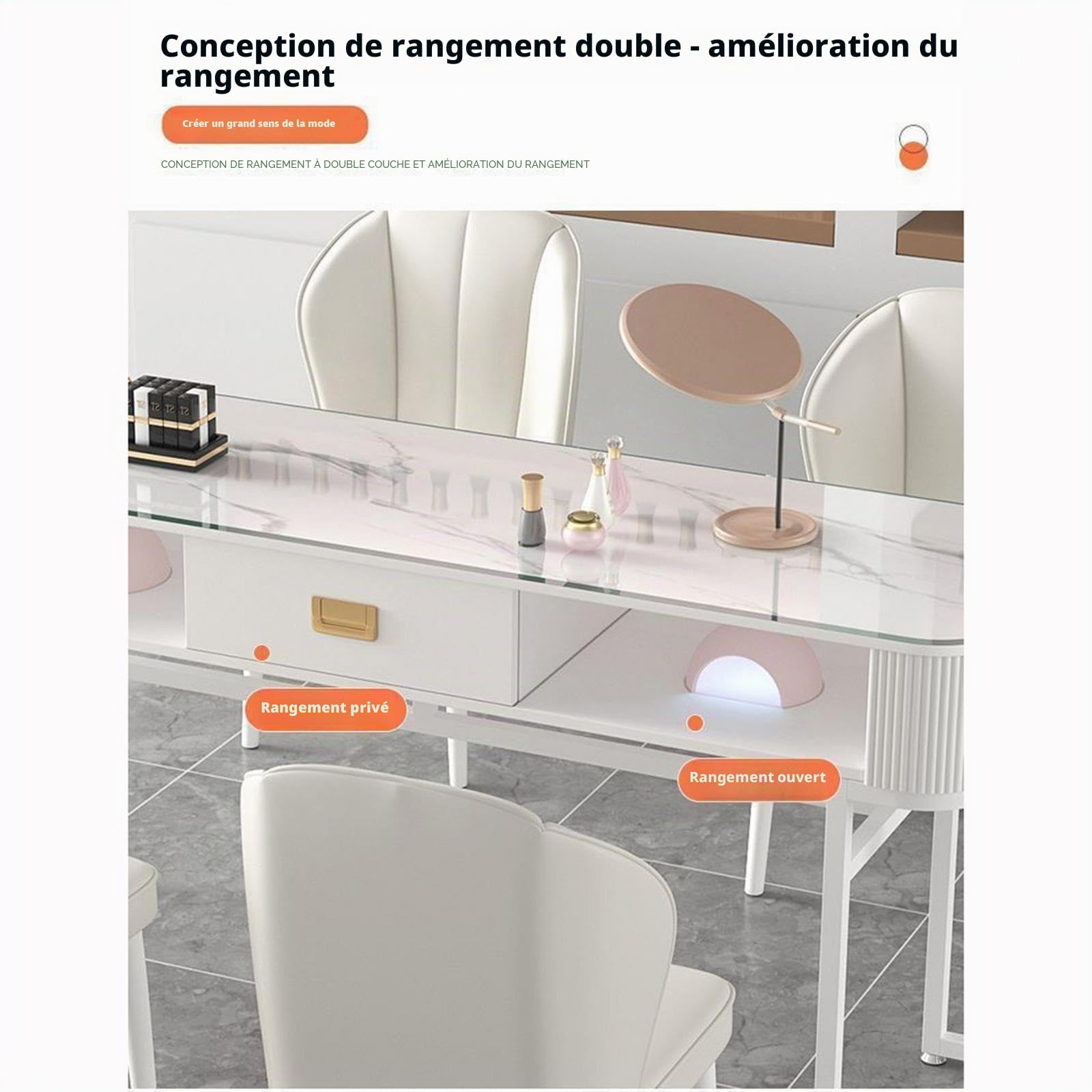 Station de Manucure Moderne, Table de Manucure avec Tiroirs de Rangement Poste de Travail Professionnel en Verre pour Salon de Manucure, Bureau, avec Étagères Ouvertes(Style 2,80x40x76cm)
