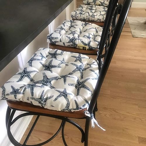 Miniatura 2 de Barnett Home Decor Sea Shore Starfish - Almohadilla para silla de comedor azul marino con lazos, tamaño mediano, para interiores, exteriores,
