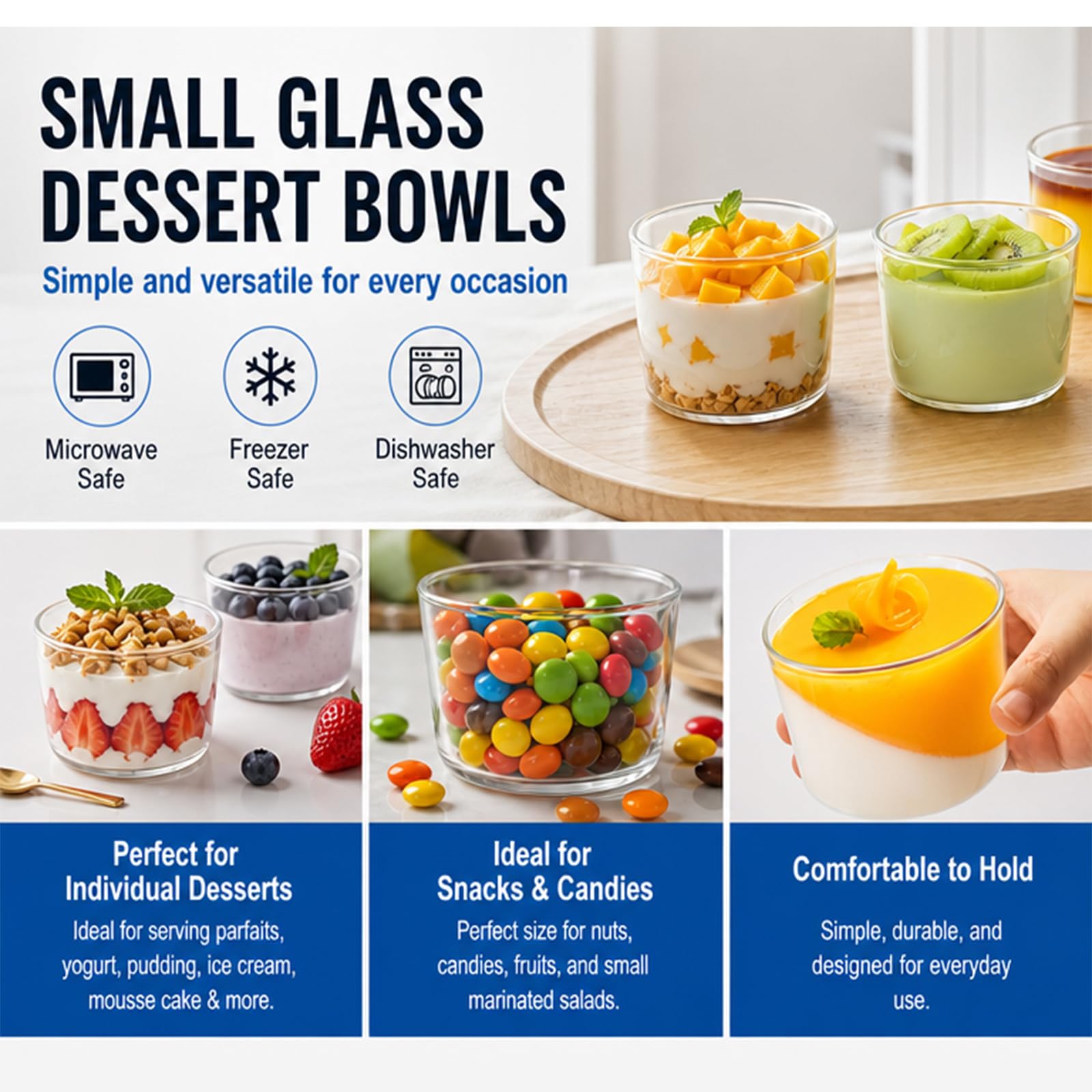 yarlung Paquete de 9 cuencos pequeños de vidrio para postre, taza de natillas de 8 onzas, taza de pudín transparente, vasos de degustación, cuencos de preparación para parfait, helado, fiesta de