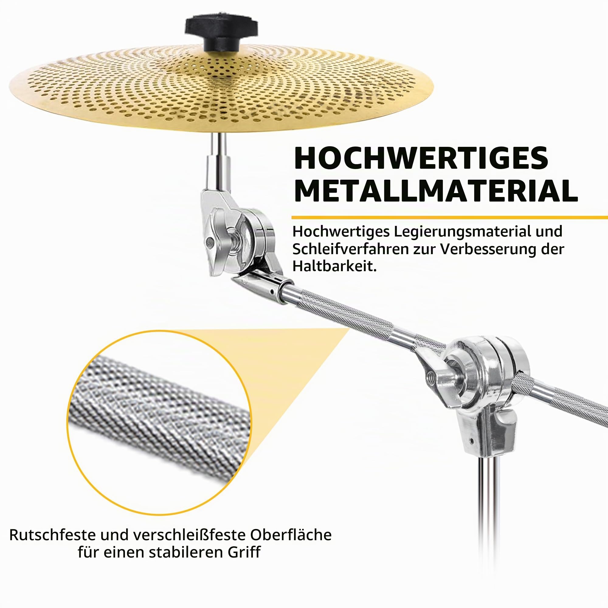 AKOZLIN Beckenständer mit Galgen, 84-115 cm Höhenverstellbar | Doppelt Verstrebtes Stativ, Chrom, Boom Cymbal Ständer