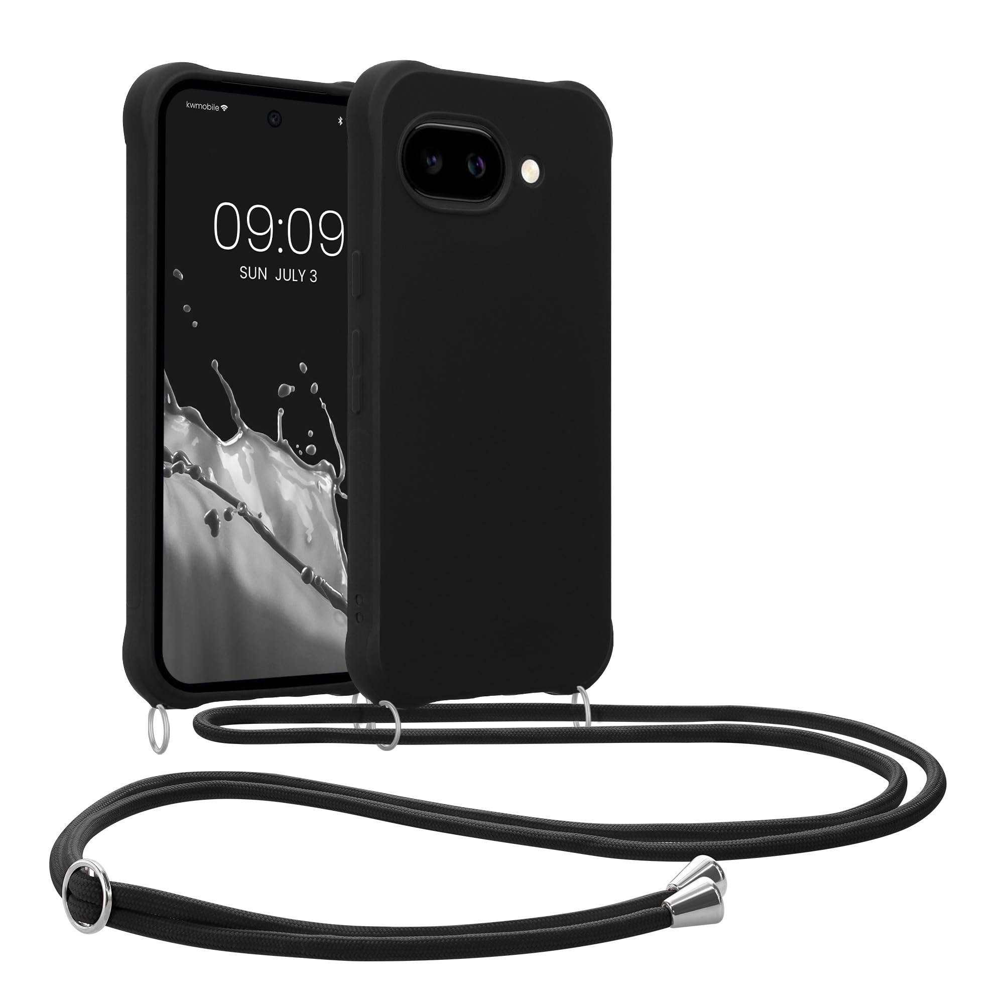 Crossbody Case Compatible with Google Pixel 10a Case - TPU Silicone Cover with Strap - Black