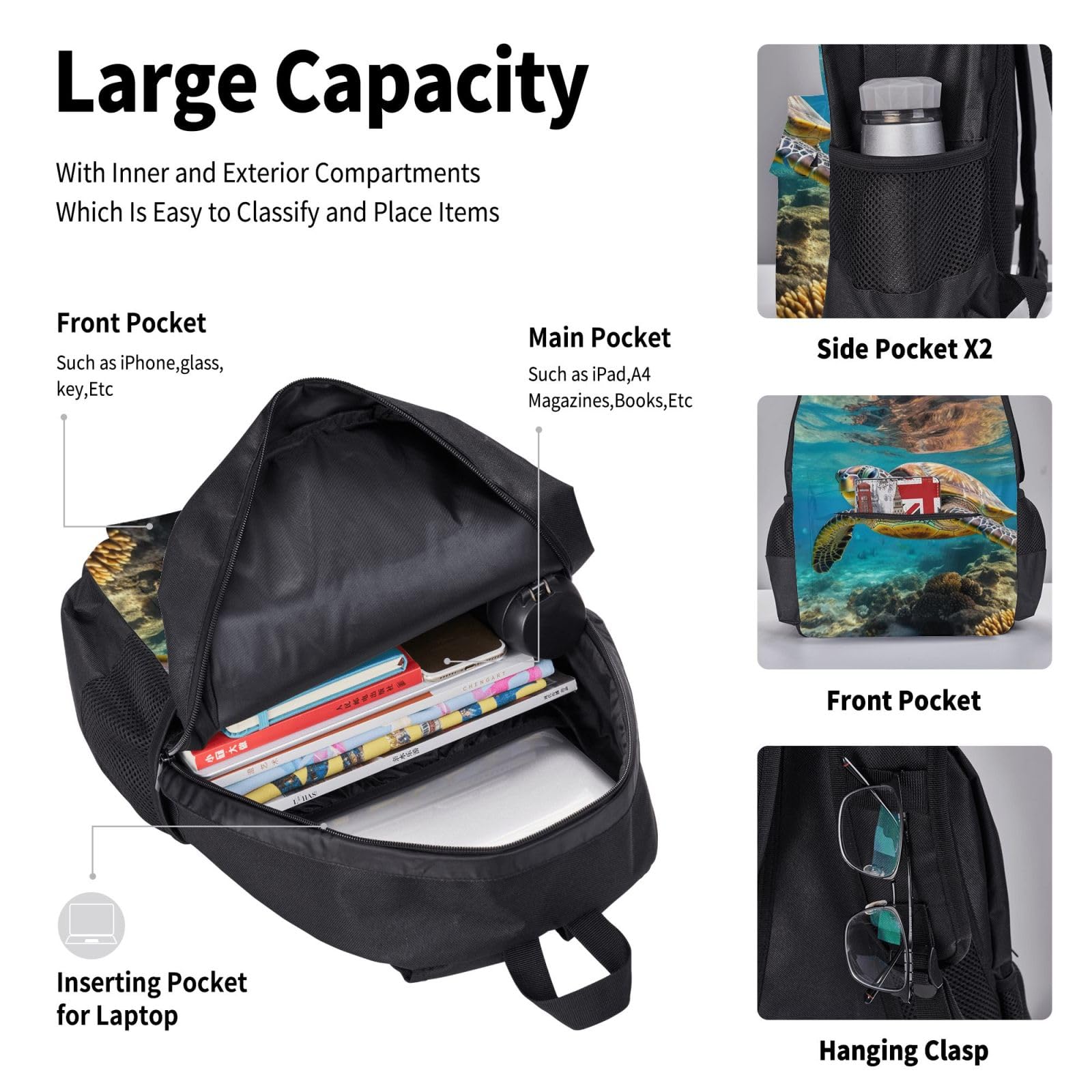 Zaino, borsa portapranzo, astuccio, set da 3 pezzi, per lavoro e