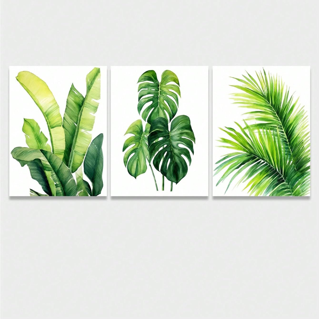 3 láminas decorativas de follaje tropical para pared, ideales para la decoración de salas de estar, dormitorios y cafeterías (50x70cm x 3/Sin marco)