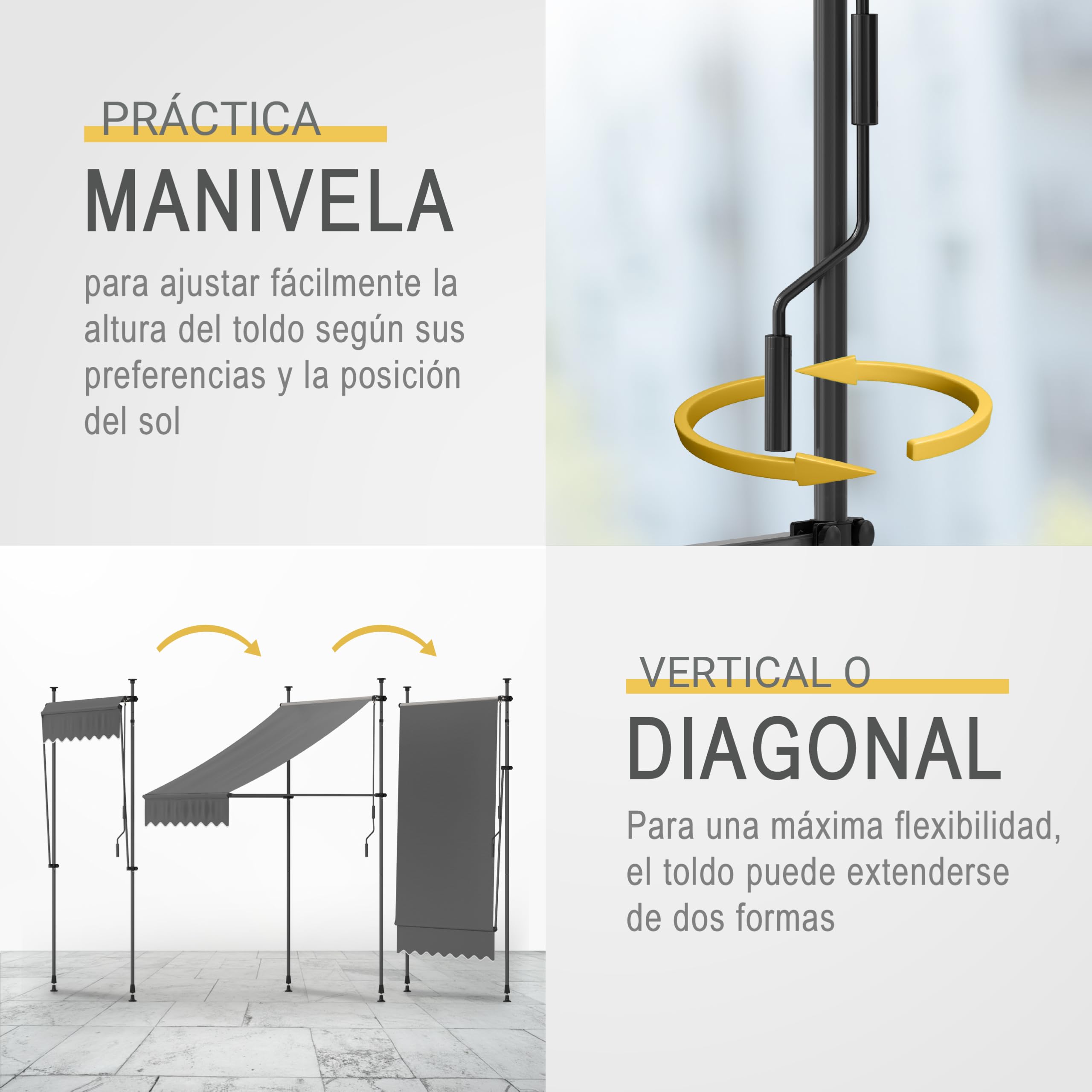 Sol Royal Toldo de Pinza sin Taladrar con Manivela Resistente a Rayos UV | 1,5m de ancho antracita protección solar balcón terraza de pie para pinzar marquesina enrollable agujeros parasol BM3