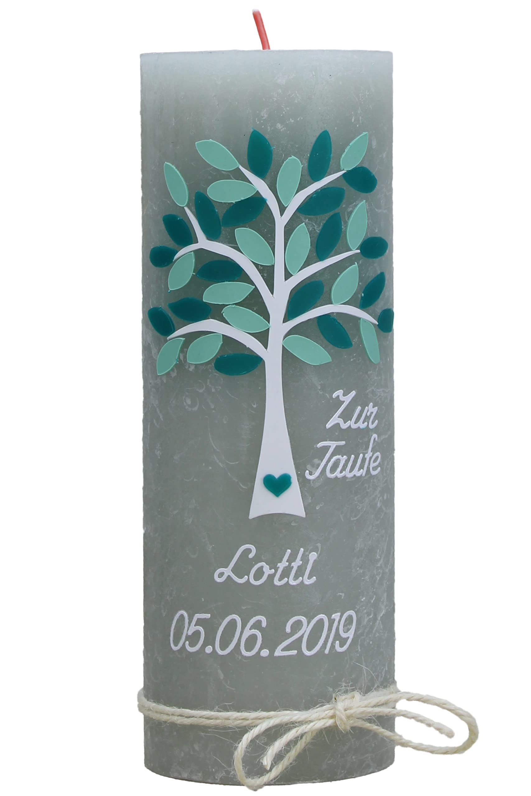 Taufkerze LOTTI Junge oder Mädchen mit Name und Datum, individuell und handverziert 1307