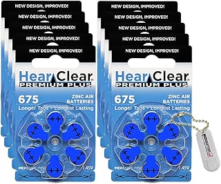 Size 675 PR44 Hearing Aid Batteries Blue Tab (60 Batteries) + Battery Holder Keychain