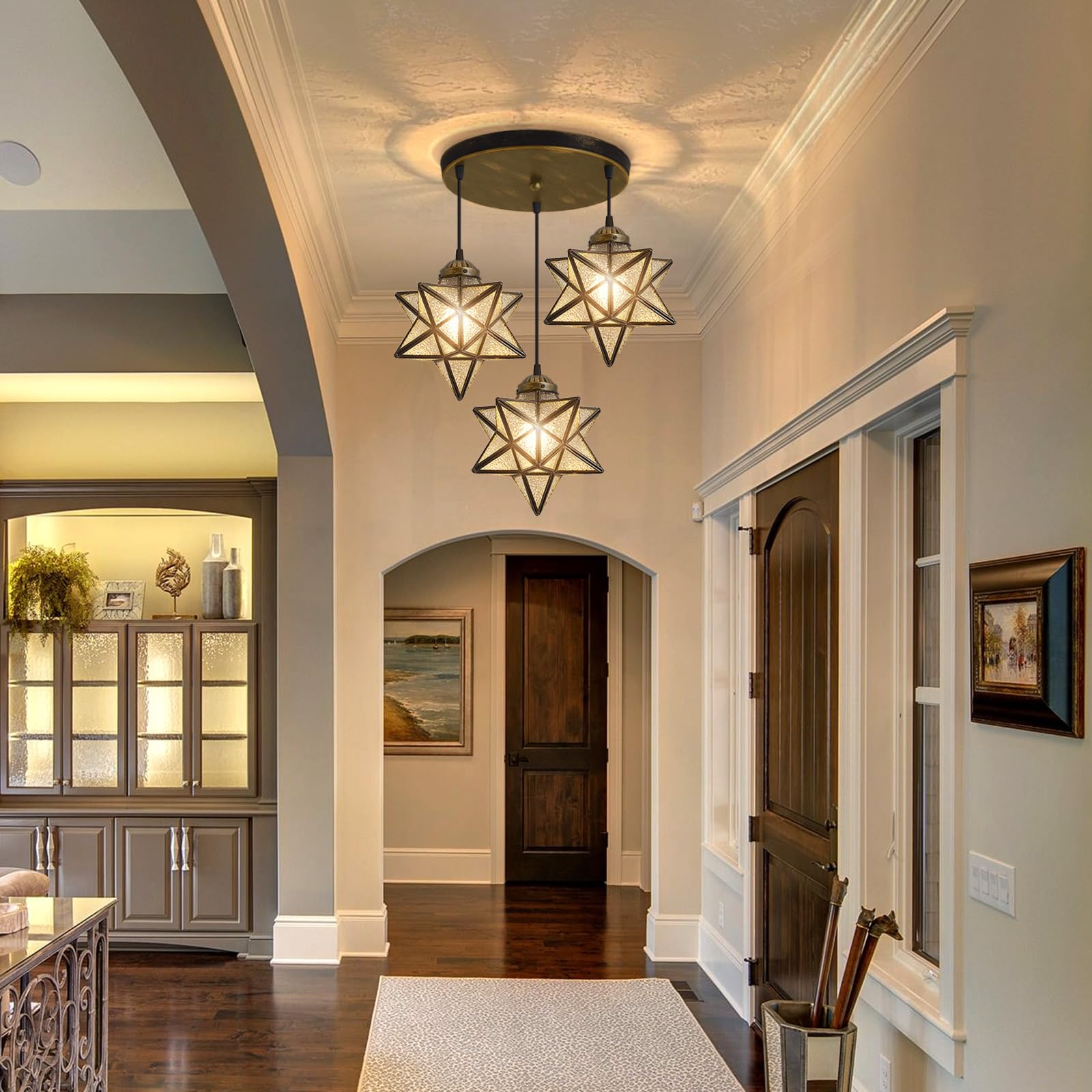 HAIXIANG Glass Glam Chandelier Star Pendants Light Fixture Modern Elegant Ceiling Hanging Lights Included LED Warm Light Bulbs Oiled Bronze