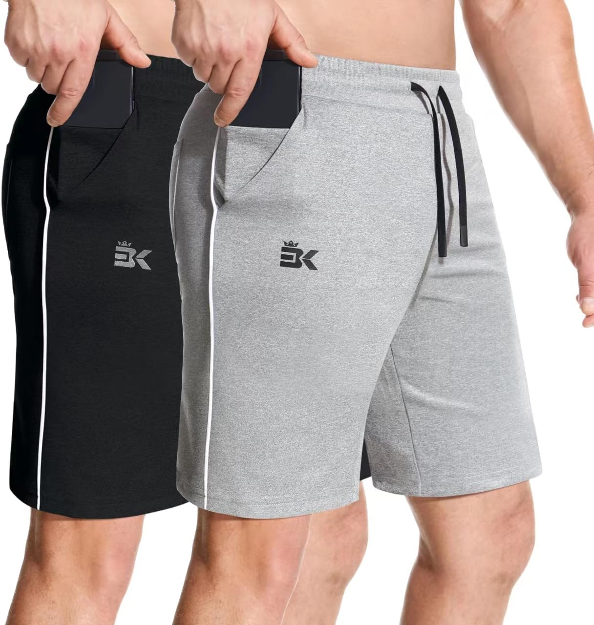 BROKIG Mens Inzip Long Gym Workout Shorts,7 inch Lounge Casual Short Basketball Sweat Athletic Shorts with Zipper Pocket