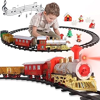 TTBAODAN Christmas Train Set Toys with Realistic Sound and Light, Christmas Train Set for Under Tree, Classical Electric Train Toys, Festive Accessory for Xmas Tree Decorations and Kids