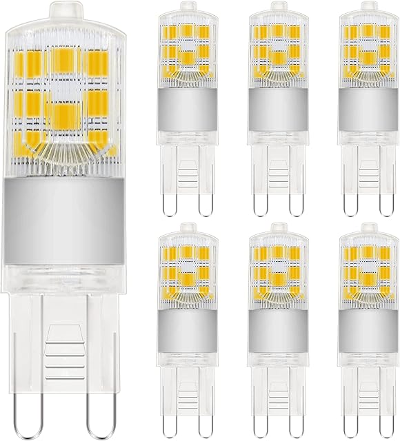 Simusi G9 4W LED Bulbs, (6 Pack) 30-40W Equivalent, 3000K, 220-240V, Energy Saving G9 Warm White LED Bulbs Ideal for Chandelier Home Lighting Decor, No Flicker Non-Dimmable