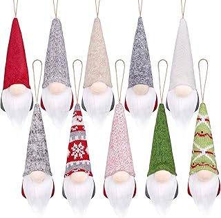 CDLong Handmade Gnome Christmas Ornaments Set of 10, Hanging Gnome Ornaments for Christmas Tree Decorations Wall Table Dec...