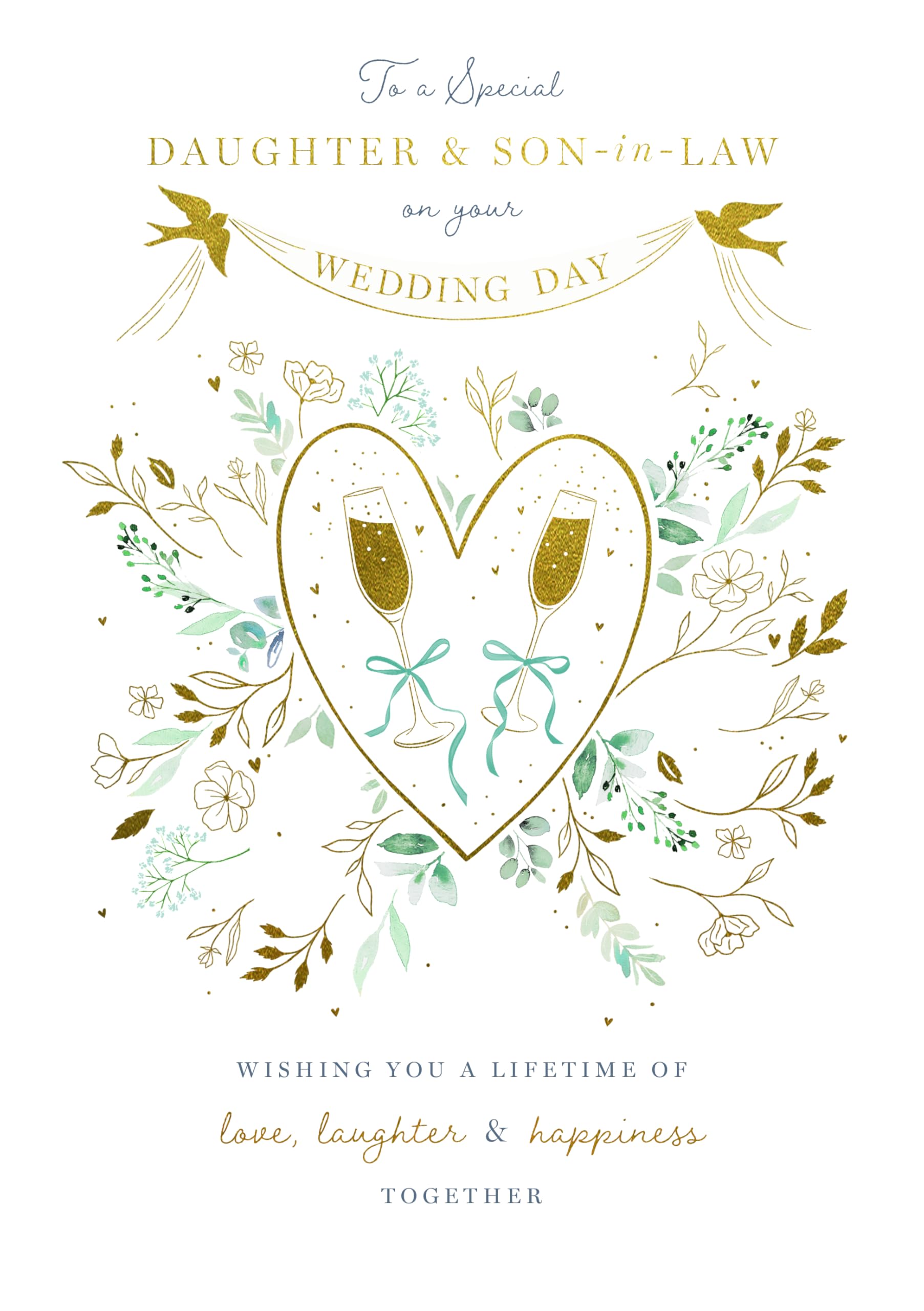 Ling Design Congratulations on your Wedding Card for Daughter & Son-in-Law - Elegant Champagne Design - Embossed Gold Foil Finish - Premium Greeting Card with Envelope