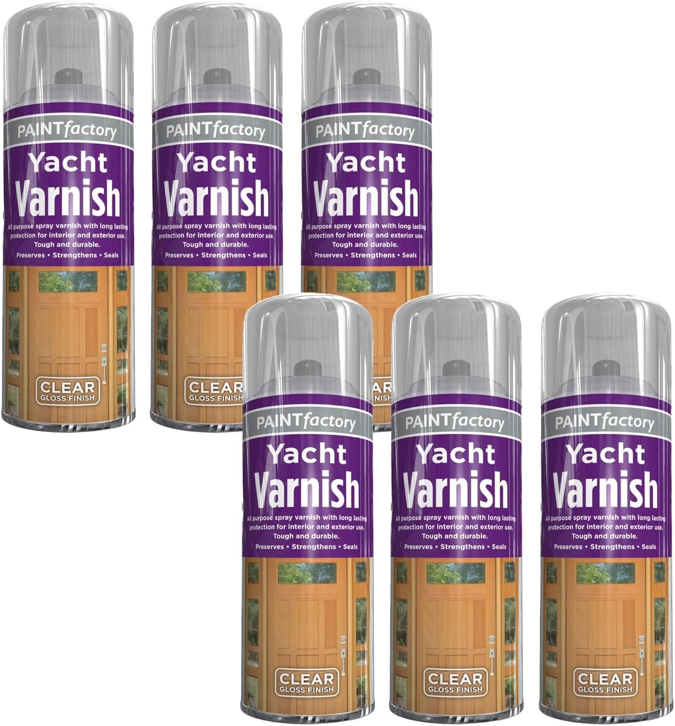 GSV Essentials Clear Gloss Yacht Varnish Spray, All Purpose Spray Varnish Paint, Satin Finish Wood Color Spray Paint ,Long Lasting Protection for Interior & Exterior Use, 250ml (6 PCS)
