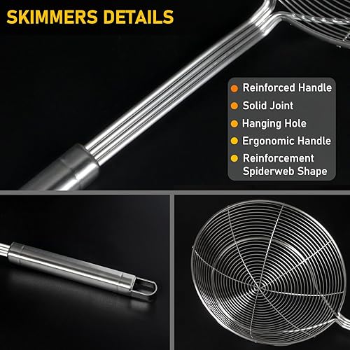 Miniatura 5 de Colador de araña de acero inoxidable sólido más fuerte para cocinar y freír, utensilios de cocina, colador de alambre, cuchara coladora de pasta,