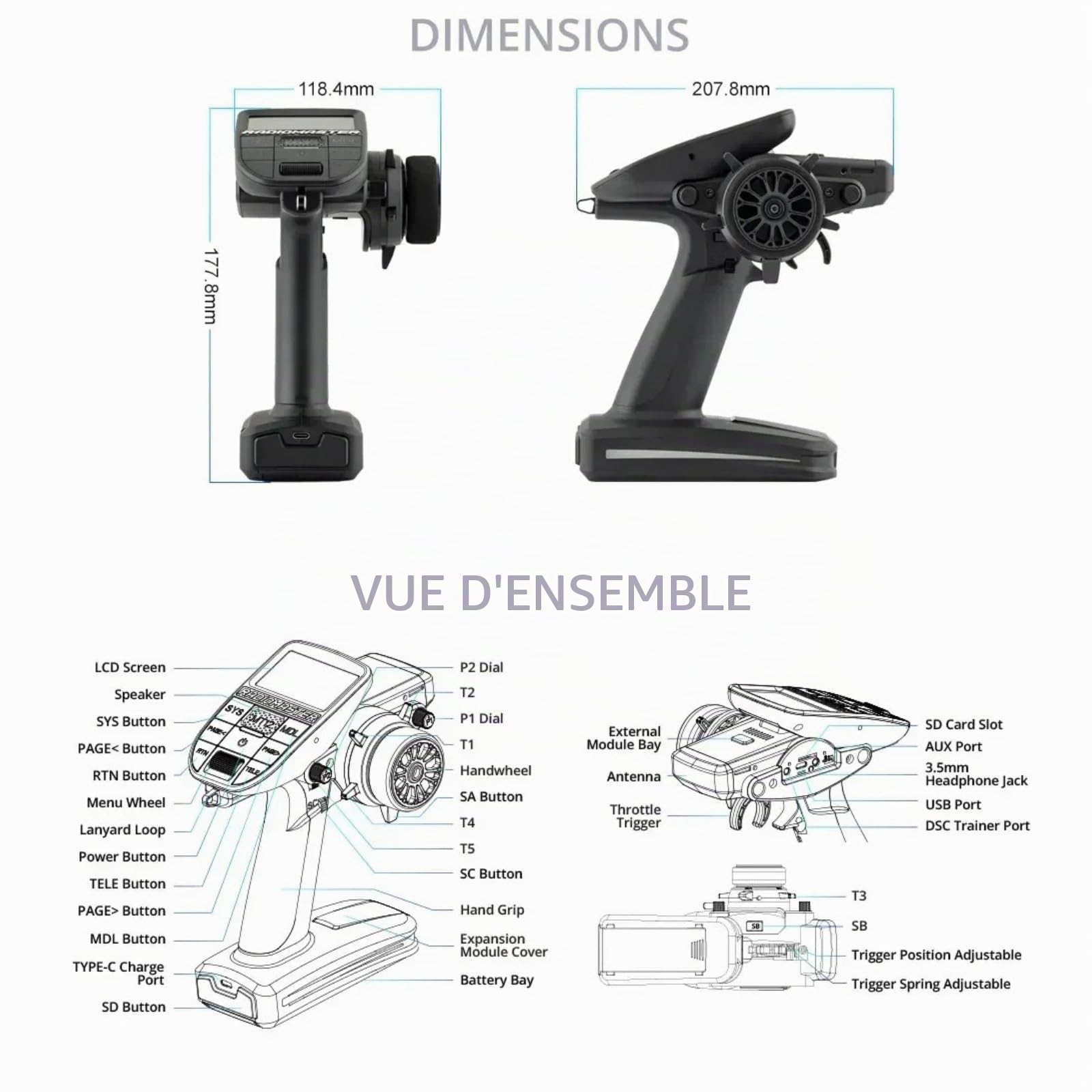 HTLNUZD Radiomaster MT12 Edgetx Contrôleur radio open-source | Multi-protocole 2,4 G 4 en 1 | Pour voitures, bateaux et véhicules de surface | Version améliorée
