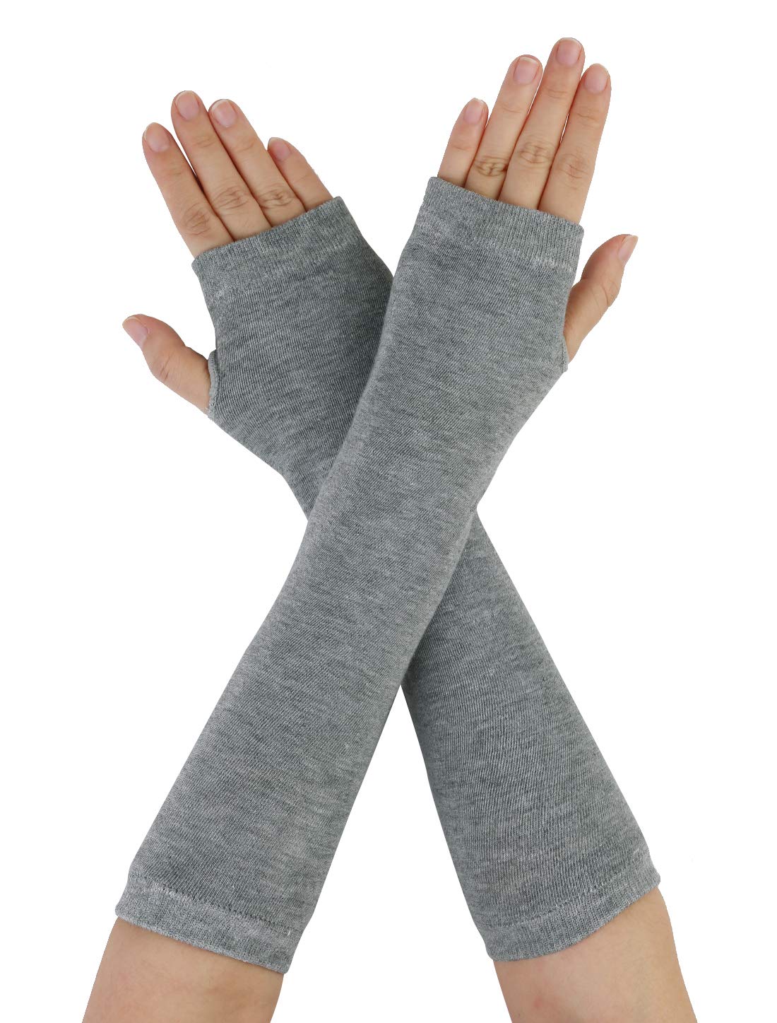 sourcing map Women Elbow Length Arm Warmer Gloves Thumbhole Fingerless 1 Pairs Gray One Size