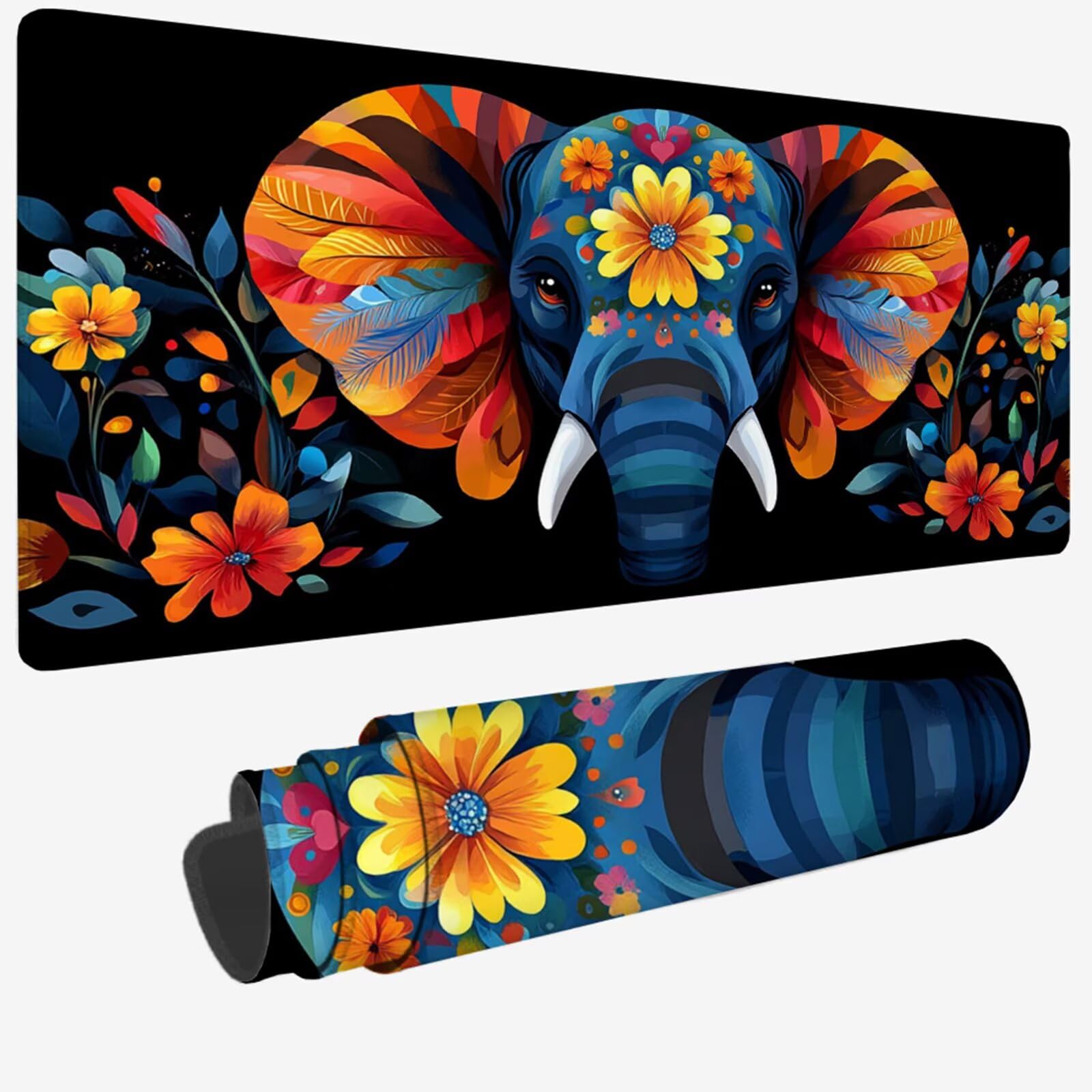 Podkładka pod mysz XXL 1500 x 800 x 3 MM, duża czarna podkładka pod mysz z wodoodporną i gumową antypoślizgową podkładką słoń pod ręką zszyte krawędzie, poprawia precyzję i szybkość dla gracza W-404